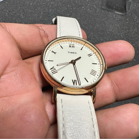 Timex Ladies Watch Gold Tone Roman Numeral White Dial White Band Working - Picture 7 of 8